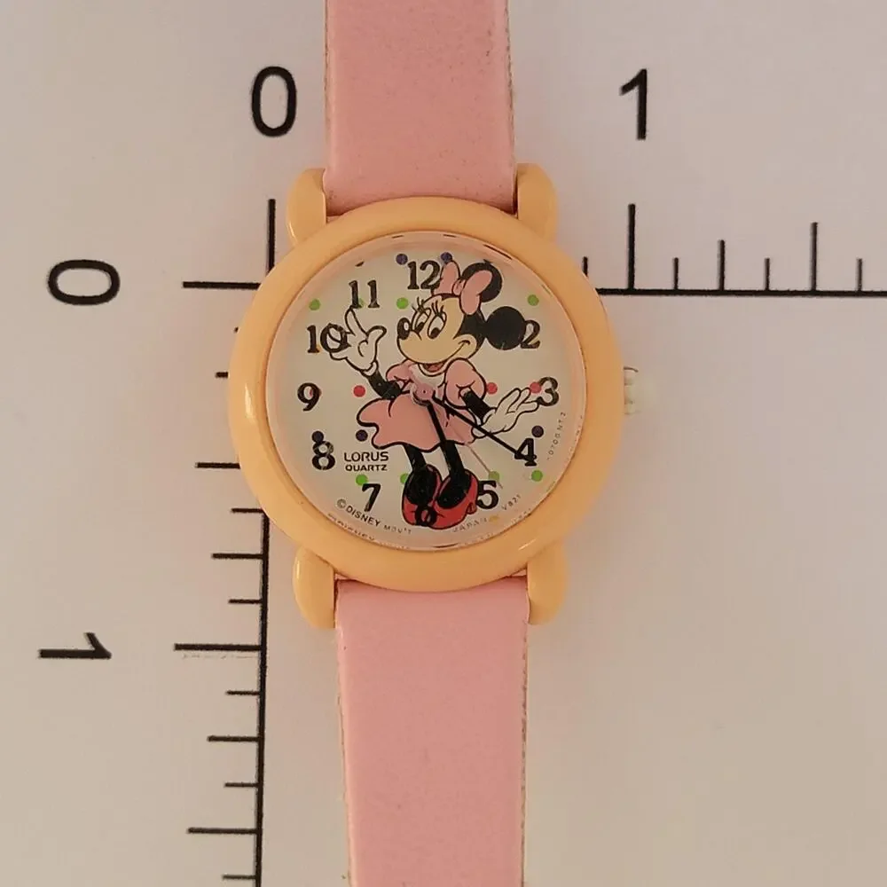Girls Watch White Dial Orange Case Pink Faux Leather Band Lorus Quartz V821-0210